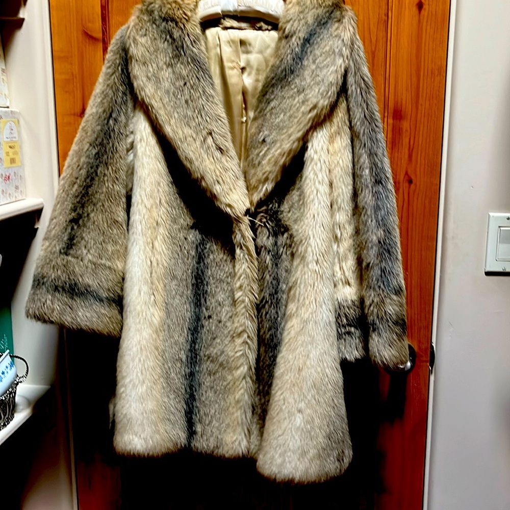 Faux fur coat, by Sportowne with gold liniing